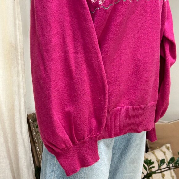 Hello Kitty & Friends Pink Embroidered Mushroom Floral Sweater LG Turtleneck - Picture 4 of 15